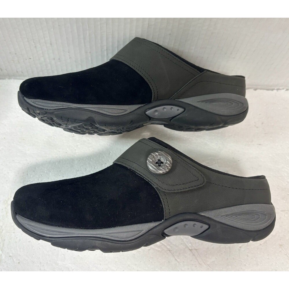 Easy Spirit Edline Black Suade Mule Clogs Button Comfort Shoes Women’s 7W  New